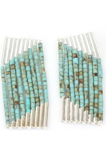 925 Ayar Gümüş 9 Sıra Turkuaz Taşlı Küpe indirimleri