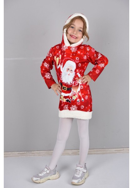 Yılbaşı Temalı Kapüşonlu Tunik Noel Elbisesi Yeni Yıl Elbisesi