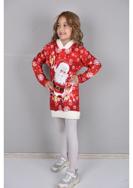 Yılbaşı Temalı Kapüşonlu Tunik Noel Elbisesi Yeni Yıl Elbisesi
