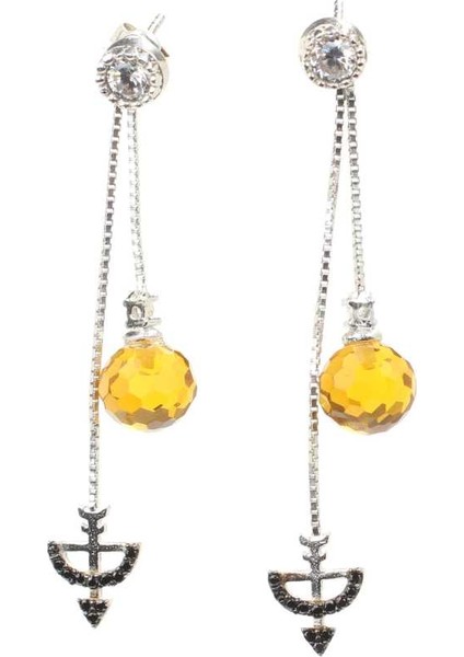 925 Ayar Gümüş Ok Yay ve Sitrin Taşlı Sallantılı Çivi Küpe fiyatları