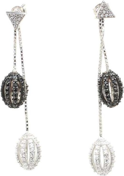 925 Ayar Gümüş Oval Zirkon Taşlı Top Sallantılı Çivi Küpe modelleri