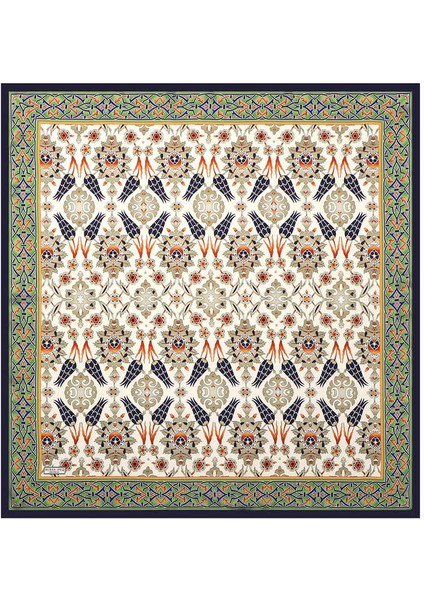 Lacivert Gri Çini Lale Desen Ipek Eşarp