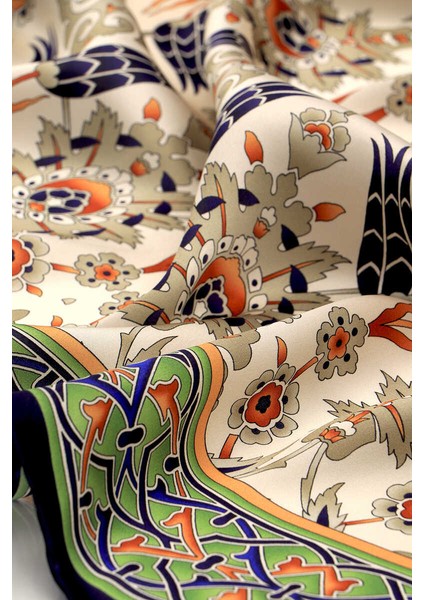 Lacivert Gri Çini Lale Desen Ipek Eşarp modelleri