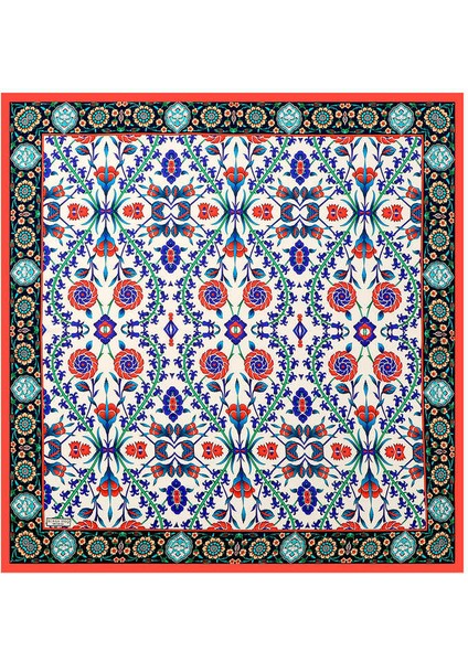 Kırmızı Lacivert Selçuk Desen Ipek Eşarp