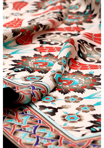 Siyah Beyaz Çini Lale Desen Ipek Eşarp modelleri