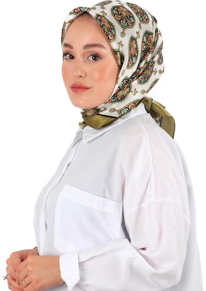 Haki Hatai Desen Ipek Eşarp