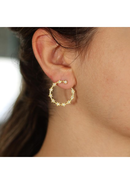 925 Ayar Gümüş Yıldızlı Taşlı Halka Küpe