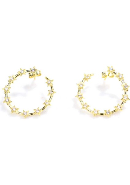 925 Ayar Gümüş Yıldızlı Taşlı Halka Küpe modelleri