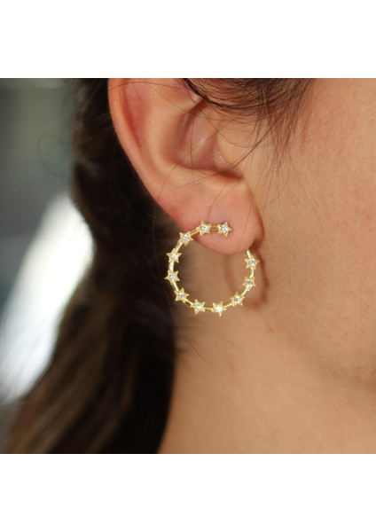 925 Ayar Gümüş Yıldızlı Taşlı Halka Küpe fırsatları