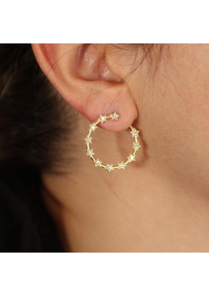 925 Ayar Gümüş Yıldızlı Taşlı Halka Küpe indirimleri