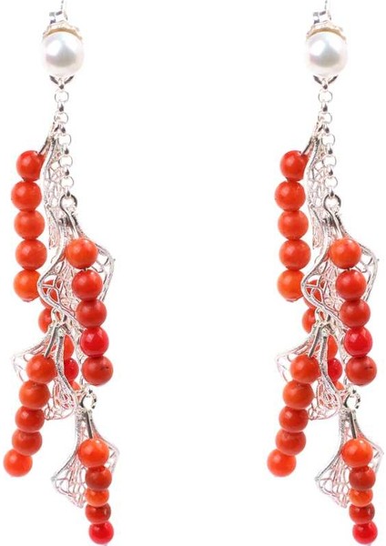 925 Ayar Gümüş Yapraklı Mercan Taşlı Küpe fiyatları