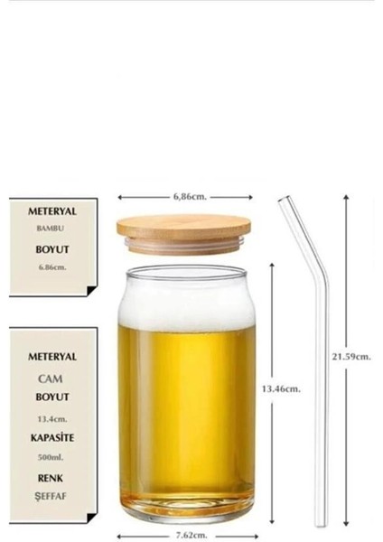 Dörtlü Bambu Kapaklı Pipetli Bardak 550 ML-11059