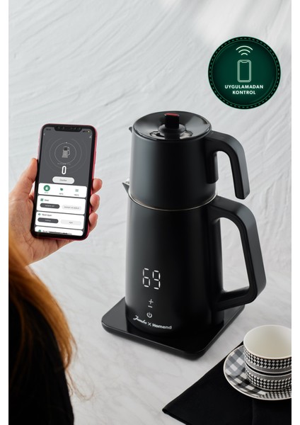 x Homend Royaltea Cooltouch 1792H Siyah Çift Duvarlı Paslanmaz Çelik Çay Makinesi Wifi ile Kontrol