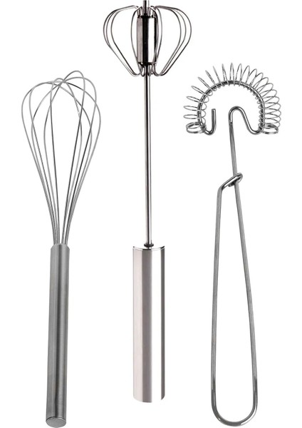 3'lü Çırpıcı Set, Otomatik Basmalı Çırpıcı, Tel Çırpıcı, Yumurta Çırpıcı Sos Karıştırıcı Mikser
