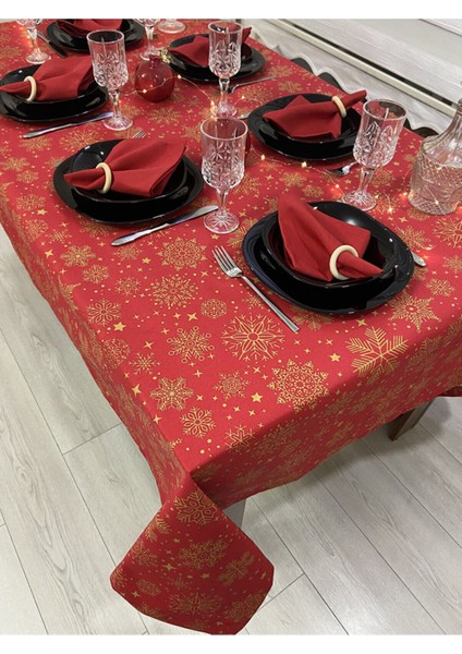 Sıvı Geçirmez Dertsiz Masa Örtüsü Yılbaşı Tema 6 Peçeteli