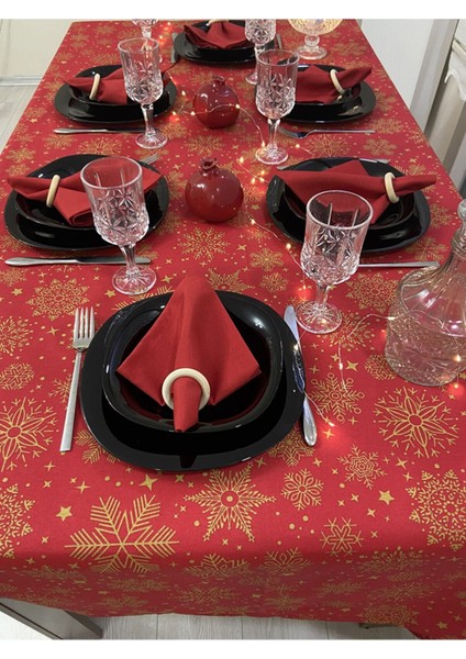 Sıvı Geçirmez Dertsiz Masa Örtüsü Yılbaşı Tema 6 Peçeteli fırsatları