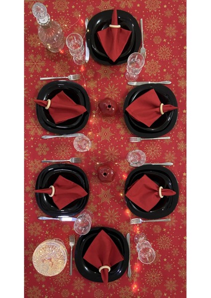 Sıvı Geçirmez Dertsiz Masa Örtüsü Yılbaşı Tema 6 Peçeteli fiyatları