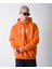 Turuncu Forever Baskılı Oversize Kapuşonlu Erkek Sweatshirt 1