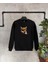 Siyah Tilki Baskılı Oversize Bisiklet Yaka Erkek Sweatshirt 1