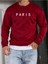 Kırmızı Paris Baskılı Oversize Bisiklet Yaka Erkek Sweatshirt 1