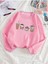 Pembe Kahve Baskılı Oversize Bisiklet Yaka Kadın Sweatshirt 1