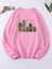 Pembe Kaktüs Baskılı Oversize Bisiklet Yaka Kadın Sweatshirt 1