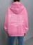 Pembe Nothing Baskılı Oversize Kapüşonlu Unisex Sweatshirt 3