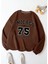 Kahve Rengi Illinois 75 Baskılı Oversize Bisiklet Yaka Erkek Sweatshirt. 1