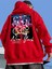 Kırmızı New York Ayı Baskılı Oversize Kapüşonlu Erkek Sweatshirt 1