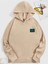 Bej Kare Gülücük Baskılı Oversize Kapüşonlu Erkek Sweatshirt 1