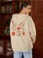 Bej Radiate Baskılı Oversize Kapüşonlu Erkek Sweatshirt 3