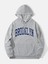 Açık Gri Brooklyn Oval Yazı Baskılı Oversize Kapüşonlu Erkek Sweatshirt 1