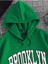 Yeşil Brooklyn Oval Yazı Baskılı Oversize Kapüşonlu Erkek Sweatshirt 4