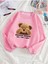 Pembe Ayıcık Baskılı Oversize Bisiklet Yaka Kadın Sweatshirt 1
