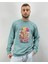 Erkek Nefti Yeşil Xehoh Baskılı Oversize Bisiklet Yaka Sweatshirt 1