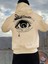 Bej Stay Optimistic Baskılı Oversize Kapüşonlu Erkek Sweatshirt 1