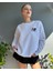 Bebe Mavisi Bear Baskılı Oversize Bisiklet Yaka Kadın Sweatshirt 1
