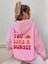 Pembe Love You Baskılı Oversize Kapüşonlu Unisex Sweatshirt 1