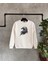 Beyaz Kartal Baskılı Oversize Bisiklet Yaka Erkek Sweatshirt 1
