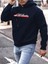 Lacivert Attitude Baskılı Oversize Kapüşonlu Erkek Sweatshirt 1