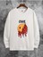 Cool Yüz Baskılı Beyaz Oversize Bisiklet Yaka Sweatshirt 1