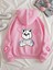 Pembe Üzgün Ayı Baskılı Oversize Kapüşonlu Unisex Sweatshirt 1