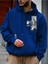 Sax Mavi Özgürlük Heykeli Baskılı Oversize Kapuşonlu Erkek Sweatshirt. 1