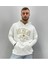 Erkek Beyaz Mıchıgan Baskılı Oversize Kapüşonlu Sweatshirt 1