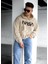 Erkek Bej Nasa Baskılı Oversize Kapüşonlu Sweatshirt 1