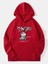 Kırmızı Süper Tavşan Baskılı Oversize Kapüşonlu Erkek Sweatshirt 1