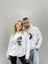 Unisex Beyaz Sun Moon Baskılı Kapşonlu Sevgili Çift Kombini 2'li Set 1