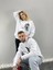 Unisex Beyaz Sun Moon Baskılı Kapşonlu Sevgili Çift Kombini 2'li Set 2