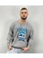 Erkek Gri Yosemıte Baskılı Oversize Bisiklet Yaka Sweatshirt 1