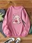 Pembe Domuz Baskılı Oversize Bisiklet Yaka Kadın Sweatshirt 1